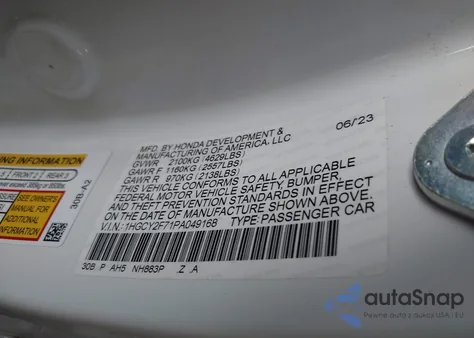 2023 Honda Accord Hybrid Sport-L z USA, uszkodzony, nr VIN 1HGCY2F71PA049168